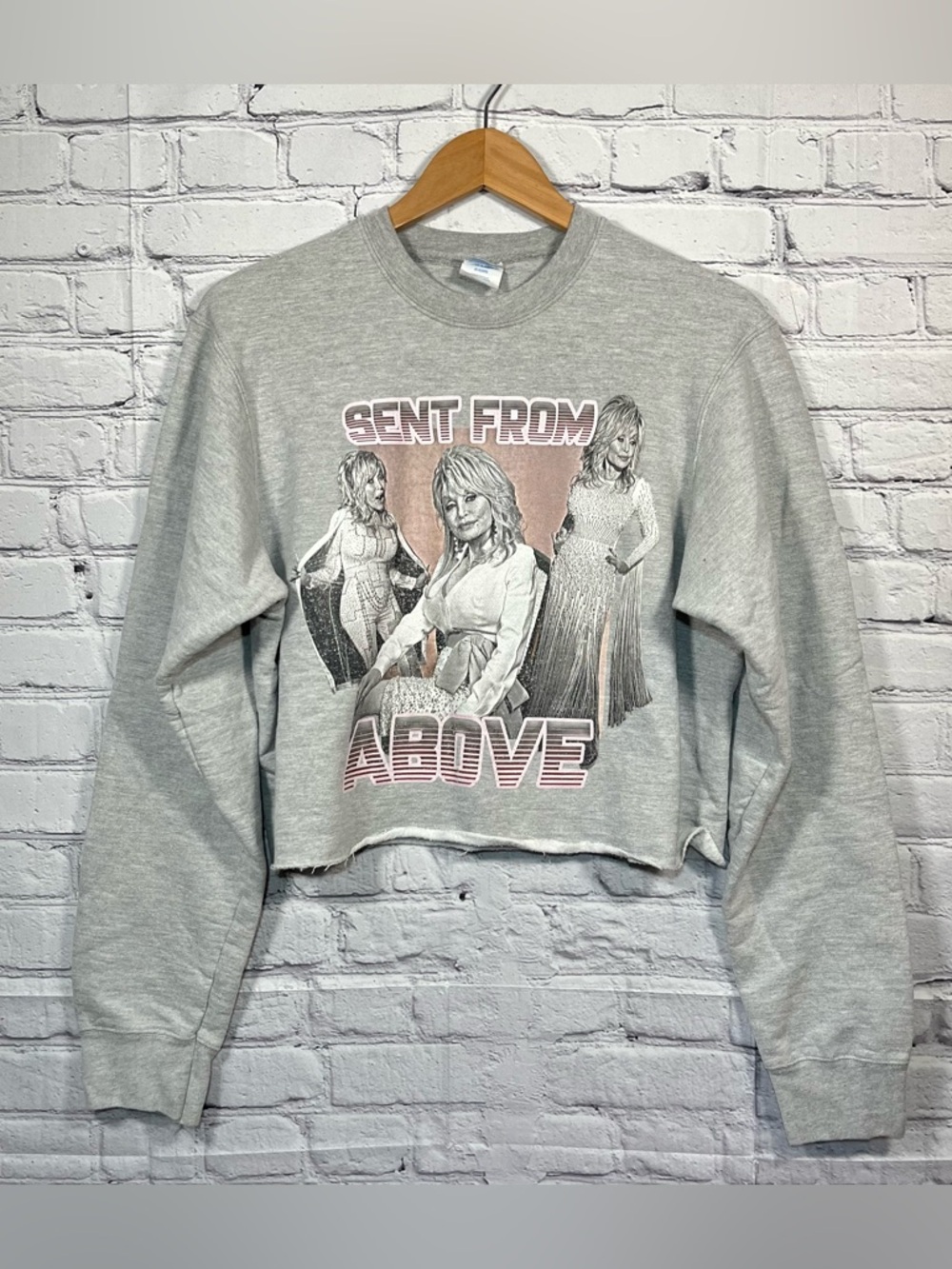 Dolly Parton Sent From Above Cropped Fleece Sweatshirt Womens Medium Gray